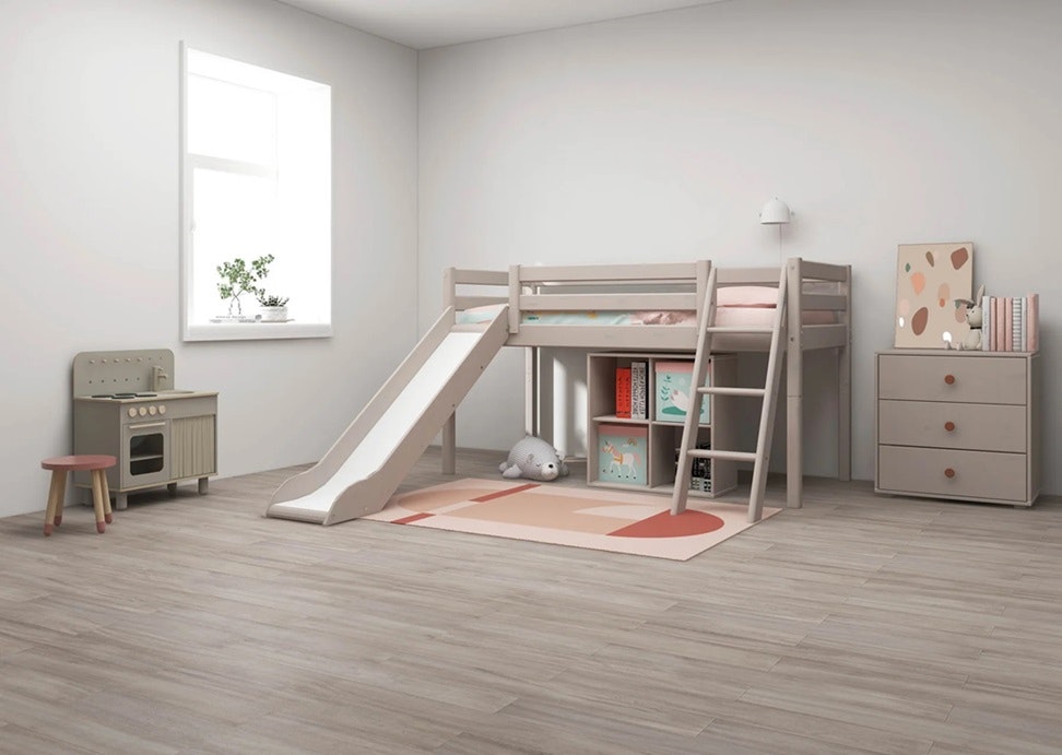 Flexa, low loft bed with slide 90x200 cm Classic, grey 