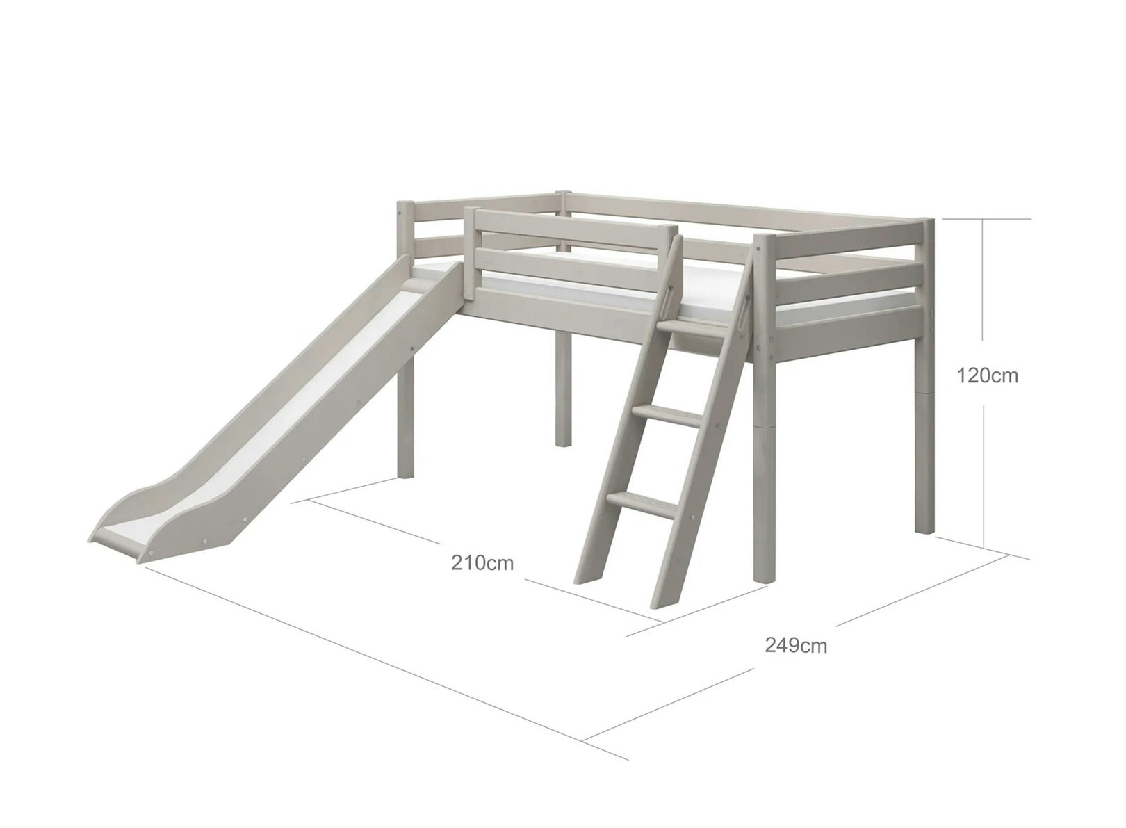 Flexa, low loft bed with slide 90x200 cm Classic, grey 