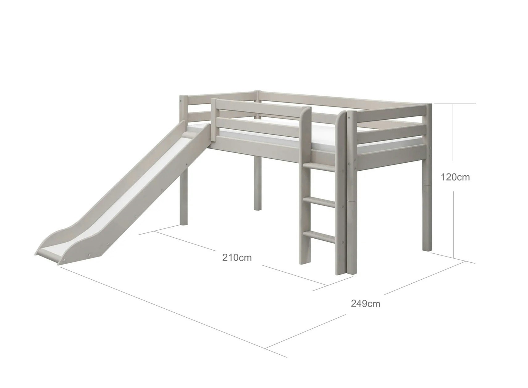 Flexa, low loft bed with slide 90x200 cm Classic, grey 