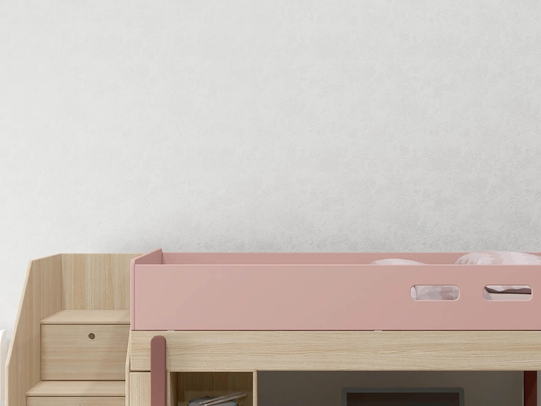 Flexa, hög loftsäng med trappa 90x200 cm Popsicle, cherry oak 