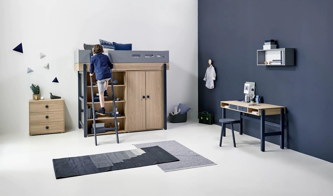 Flexa, high loft bed 90x200 cm Popsicle, blueberry oak 