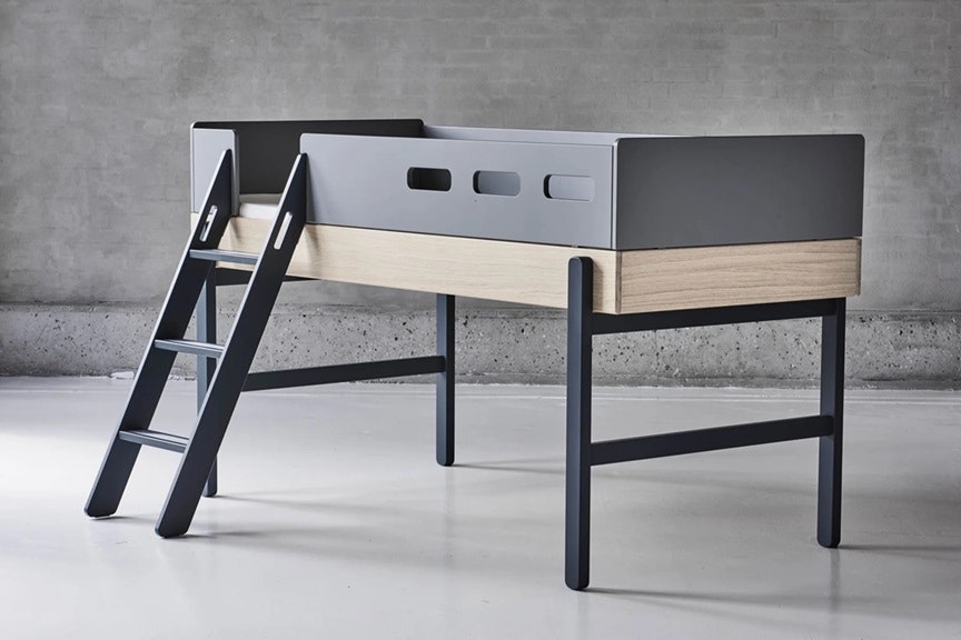 Flexa, low loft bed 90x200 cm Popsicle, blueberry oak 