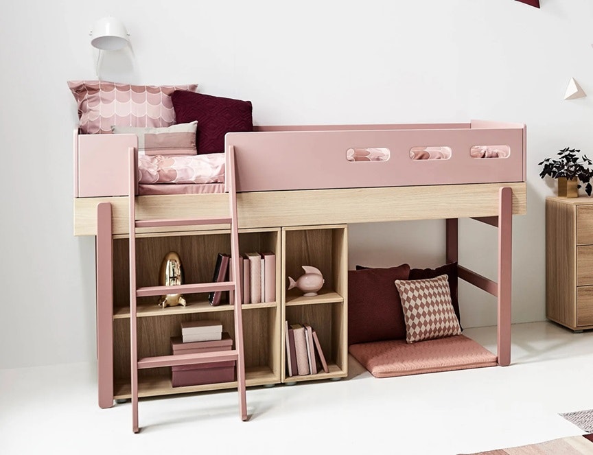 Flexa, low loft bed 90x200 cm Popsicle, cherry oak 