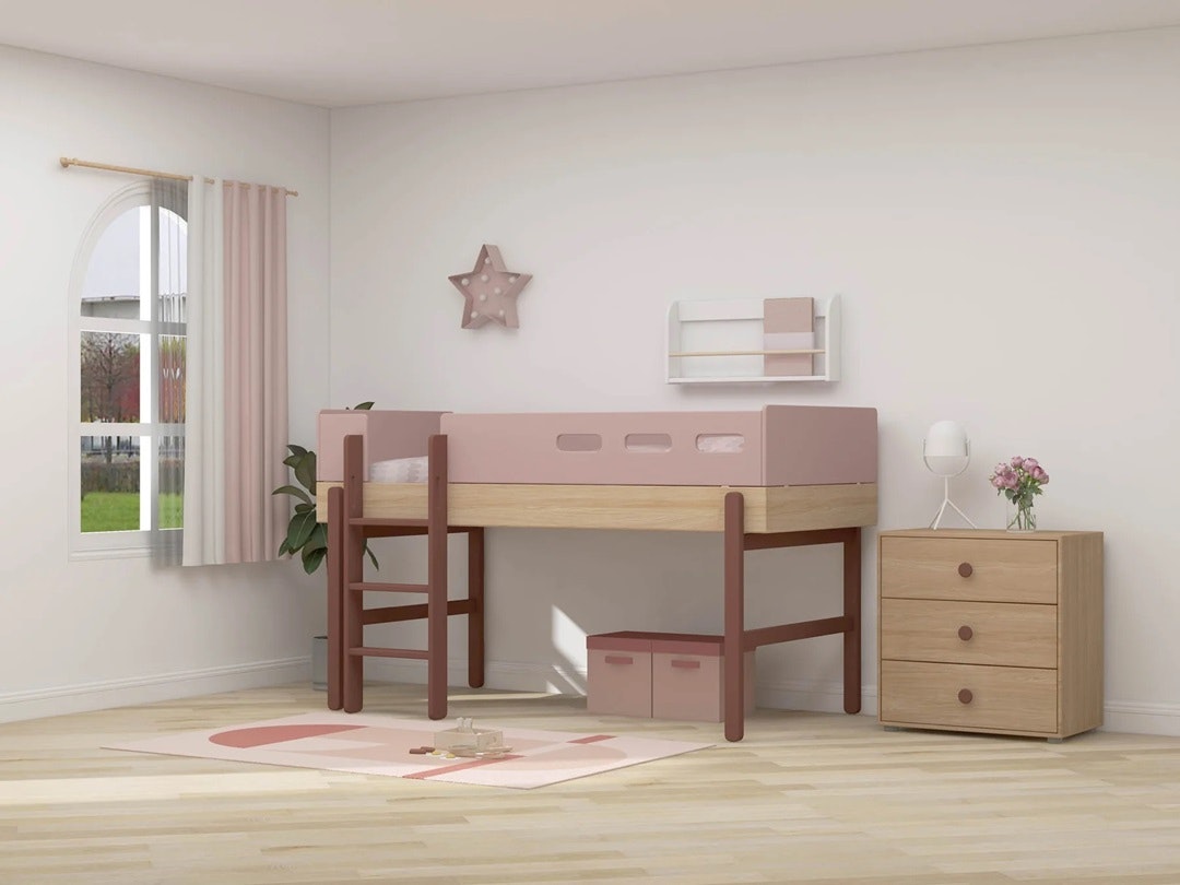 Flexa, low loft bed 90x200 cm Popsicle, cherry oak 