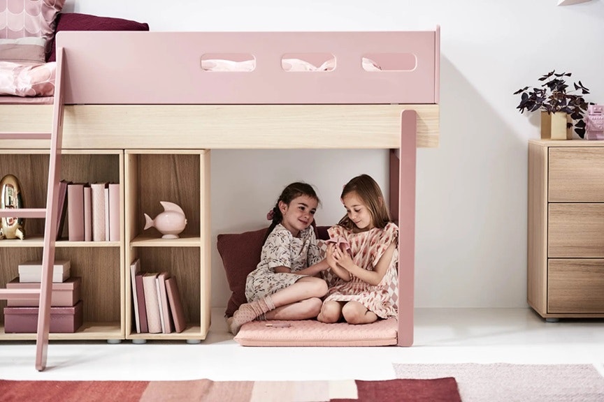 Flexa, low loft bed 90x200 cm Popsicle, cherry oak 