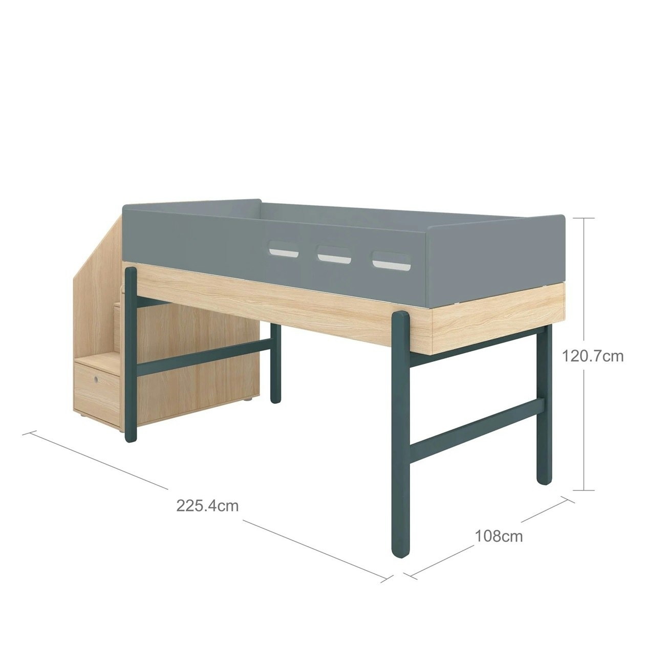 Flexa, låg loftsäng med trappa 90x200 cm Popsicle, blueberry oak 