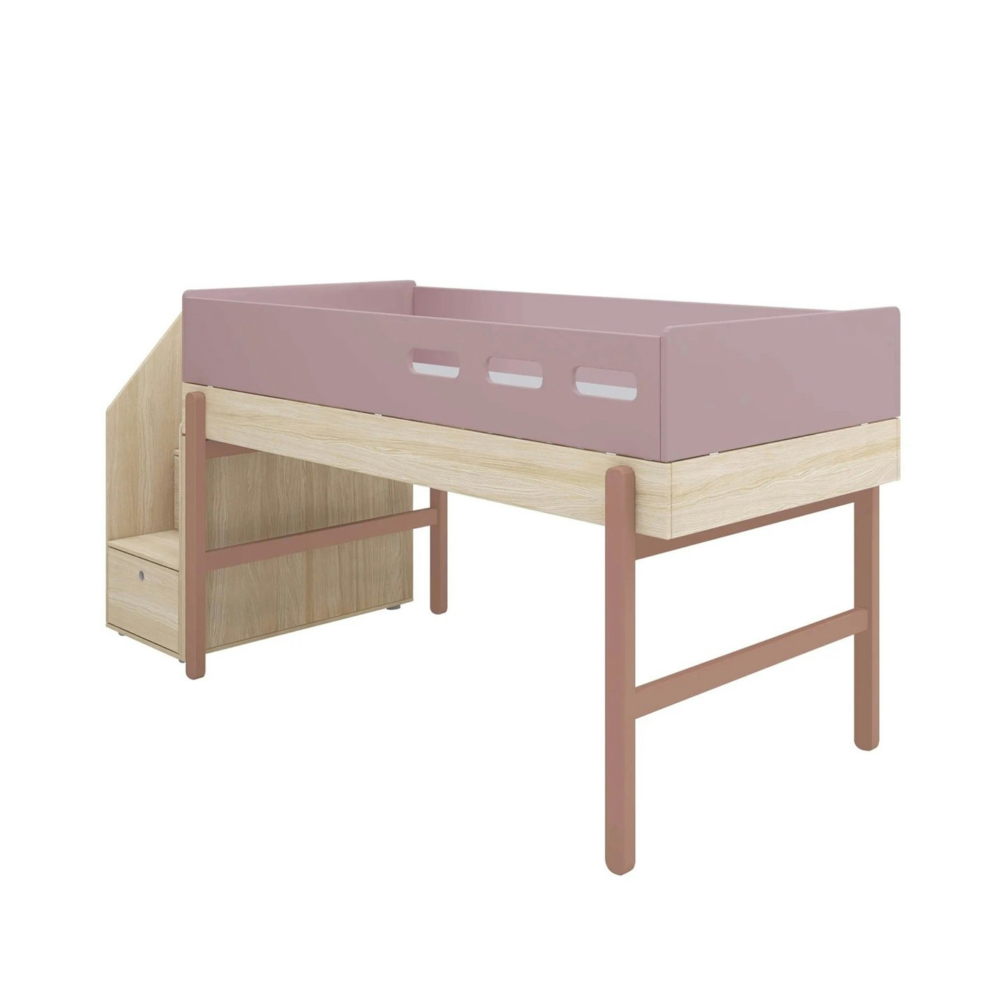 Flexa, low loft bed with stairs 90x200 cm Popsicle, cherry oak 