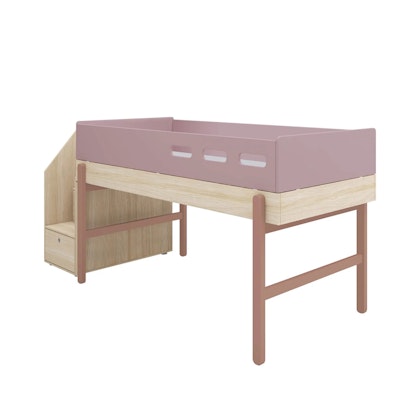 Flexa, low loft bed with stairs 90x200 cm Popsicle, cherry oak