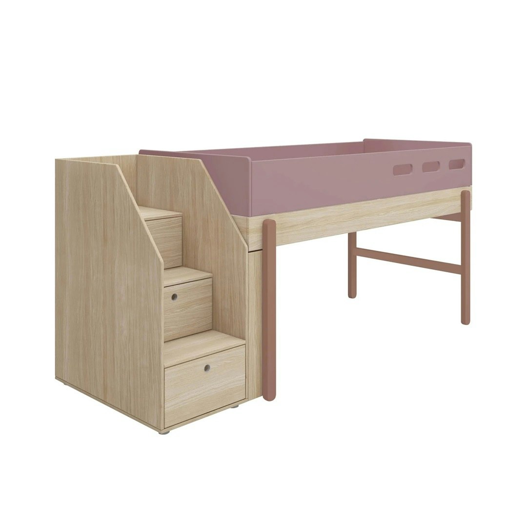 Flexa, low loft bed with stairs 90x200 cm Popsicle, cherry oak 