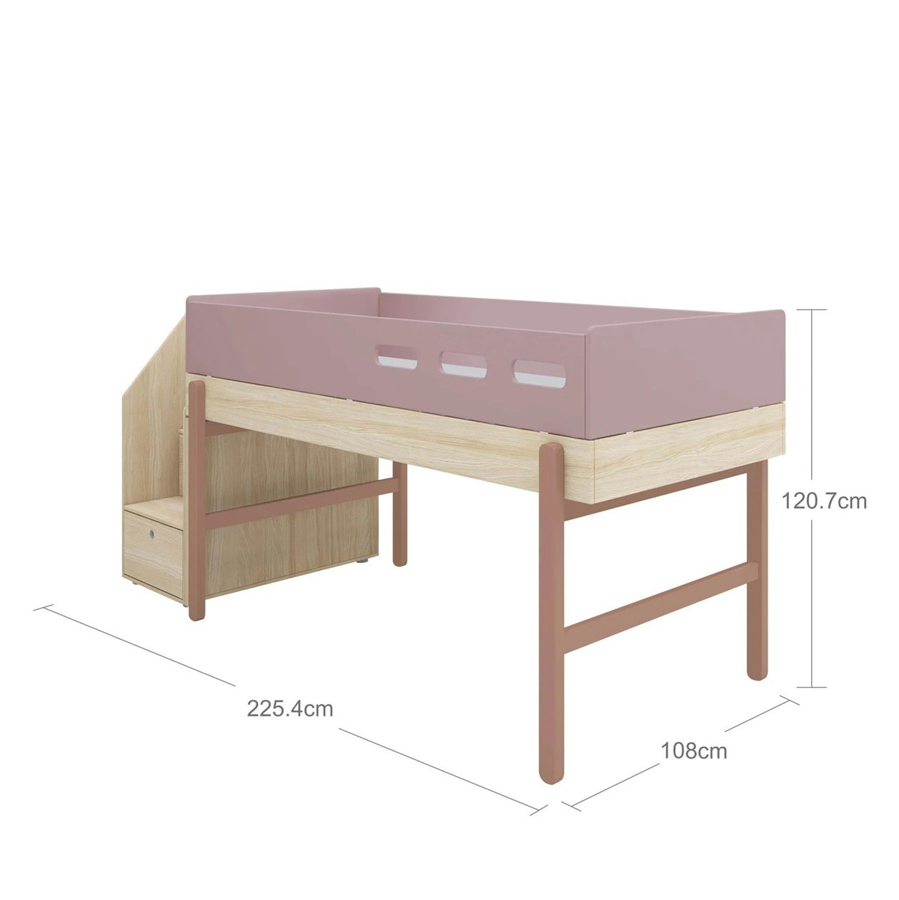 Flexa, låg loftsäng med trappa 90x200 cm Popsicle, cherry oak 