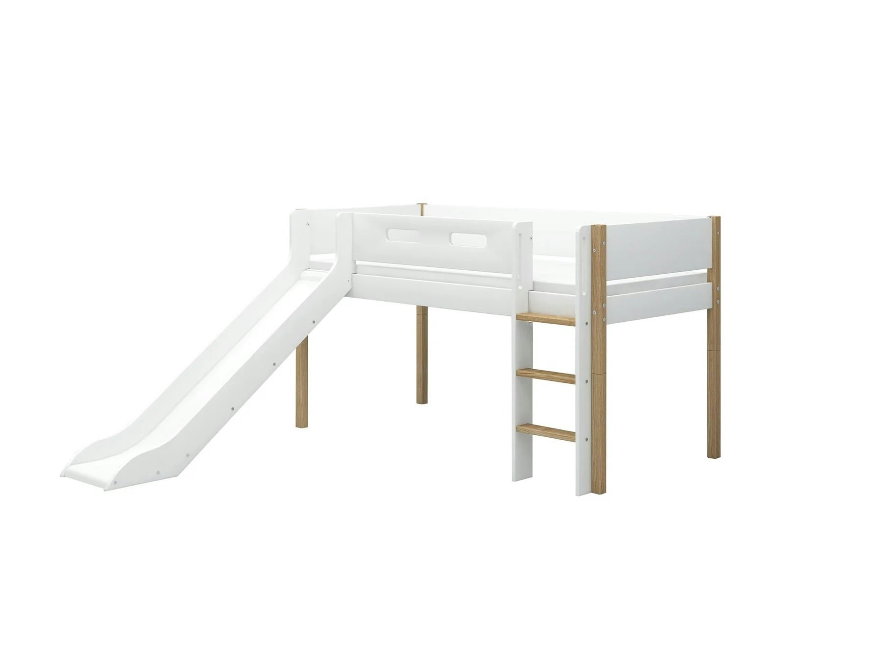 Flexa, low loft bed with slide 90x200 cm Nor, white/oak 