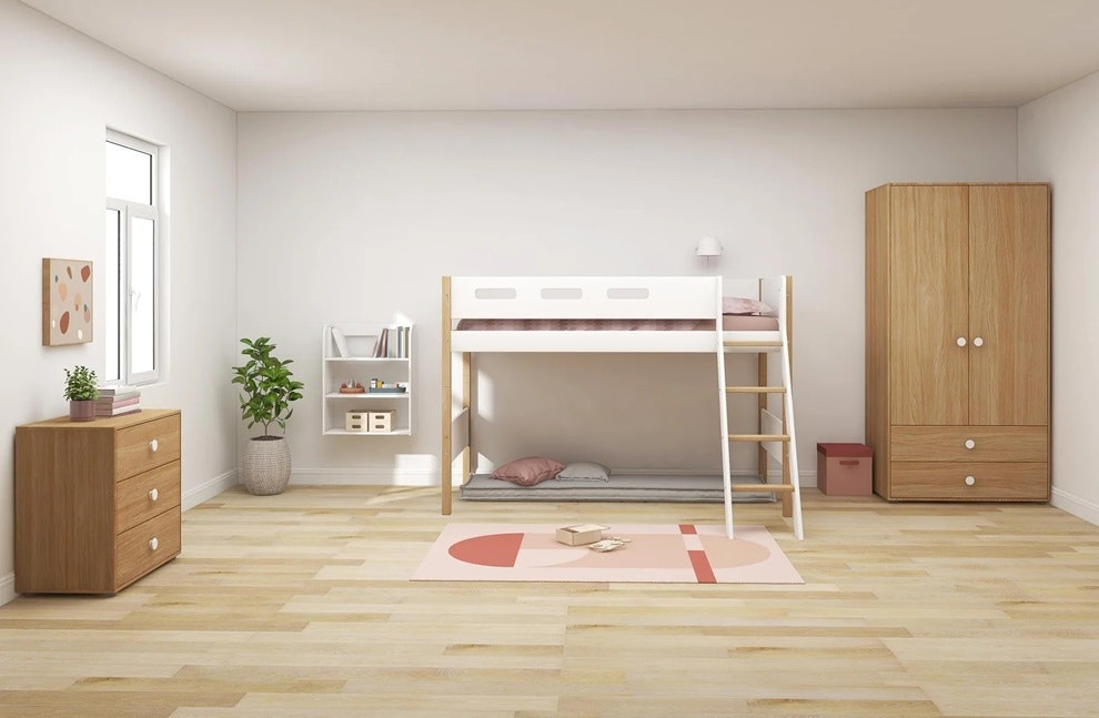 Flexa, loft bed 90x200 cm Nor, white/oak 