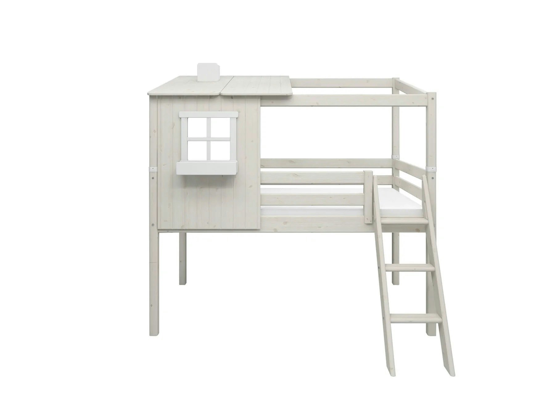 Flexa, low loft bed house bed 90x200 cm Classic Half House, white 