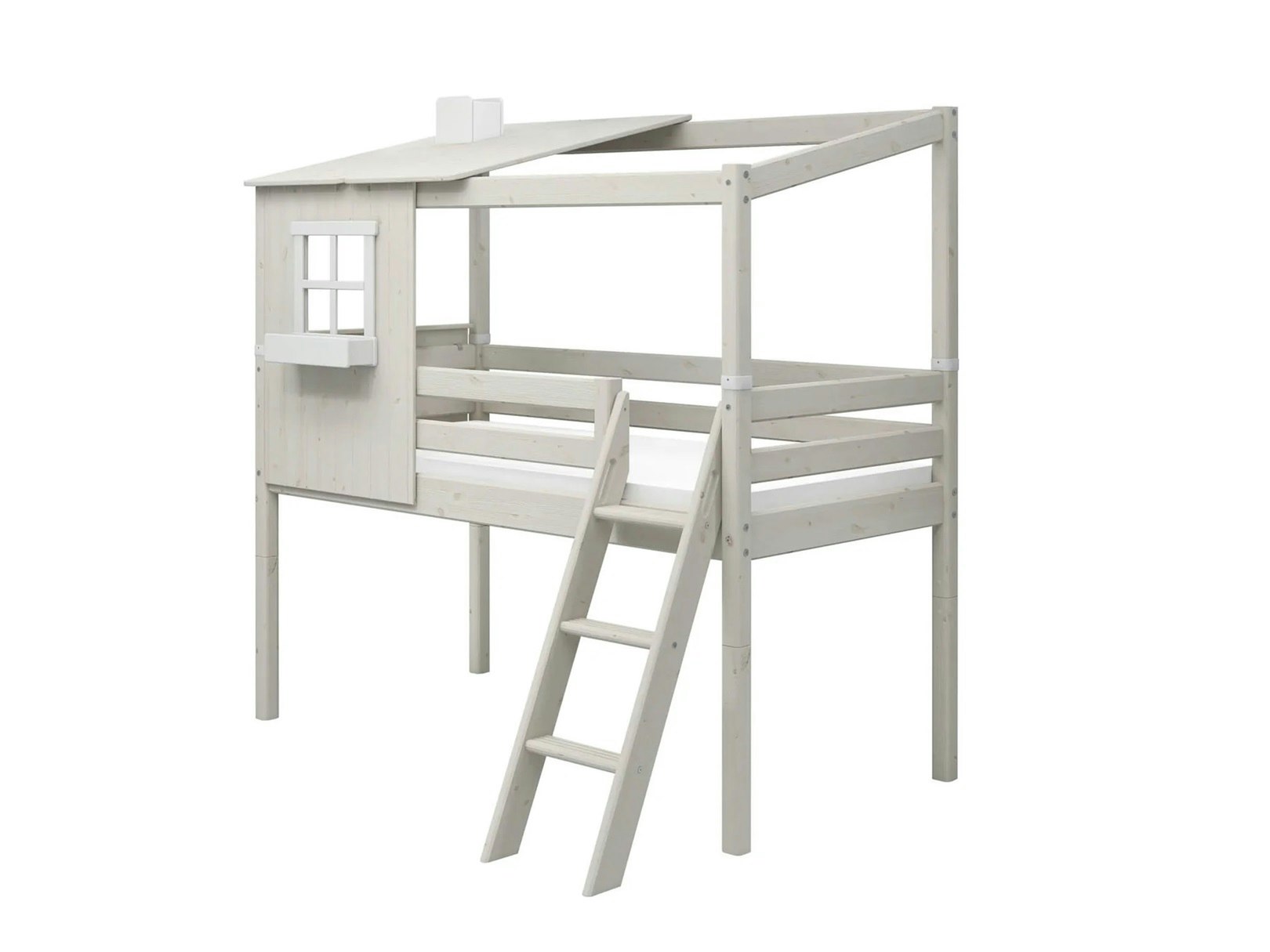 Flexa, low loft bed house bed 90x200 cm Classic Half House, white 