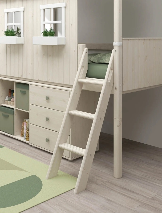 Flexa, low loft bed house bed 90x200 cm Classic House, white 