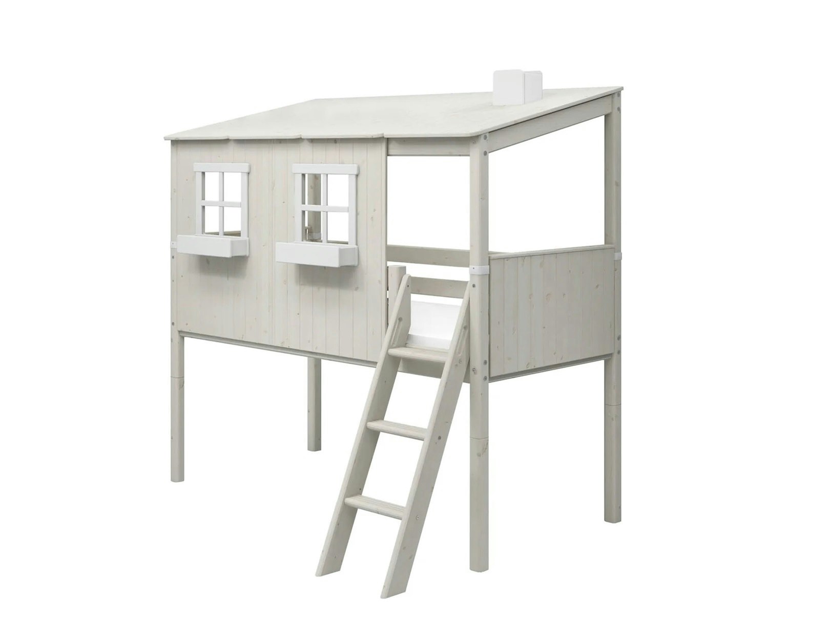 Flexa, low loft bed house bed 90x200 cm Classic House, white 