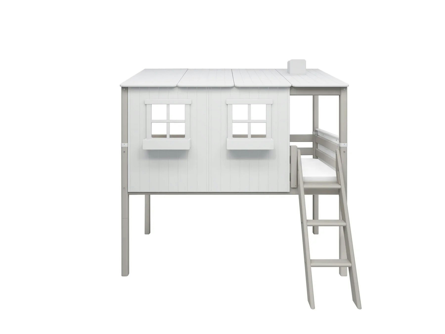 Flexa, låg loftsäng hussäng 90x200 cm Classic House, vit/grå 