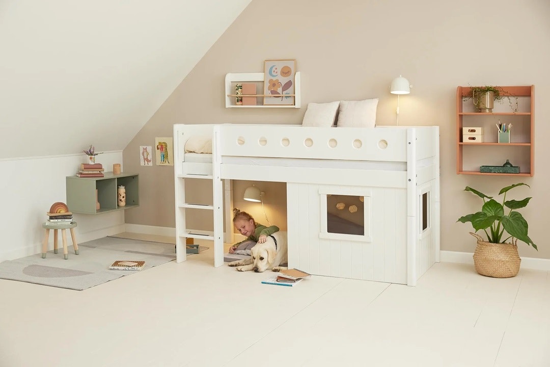 Flexa, low loft bed 90x200 cm Nor Treehouse, white 