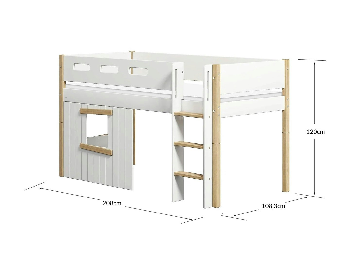 Flexa, low loft bed 90x200 cm Nor Treehouse, white/oak 