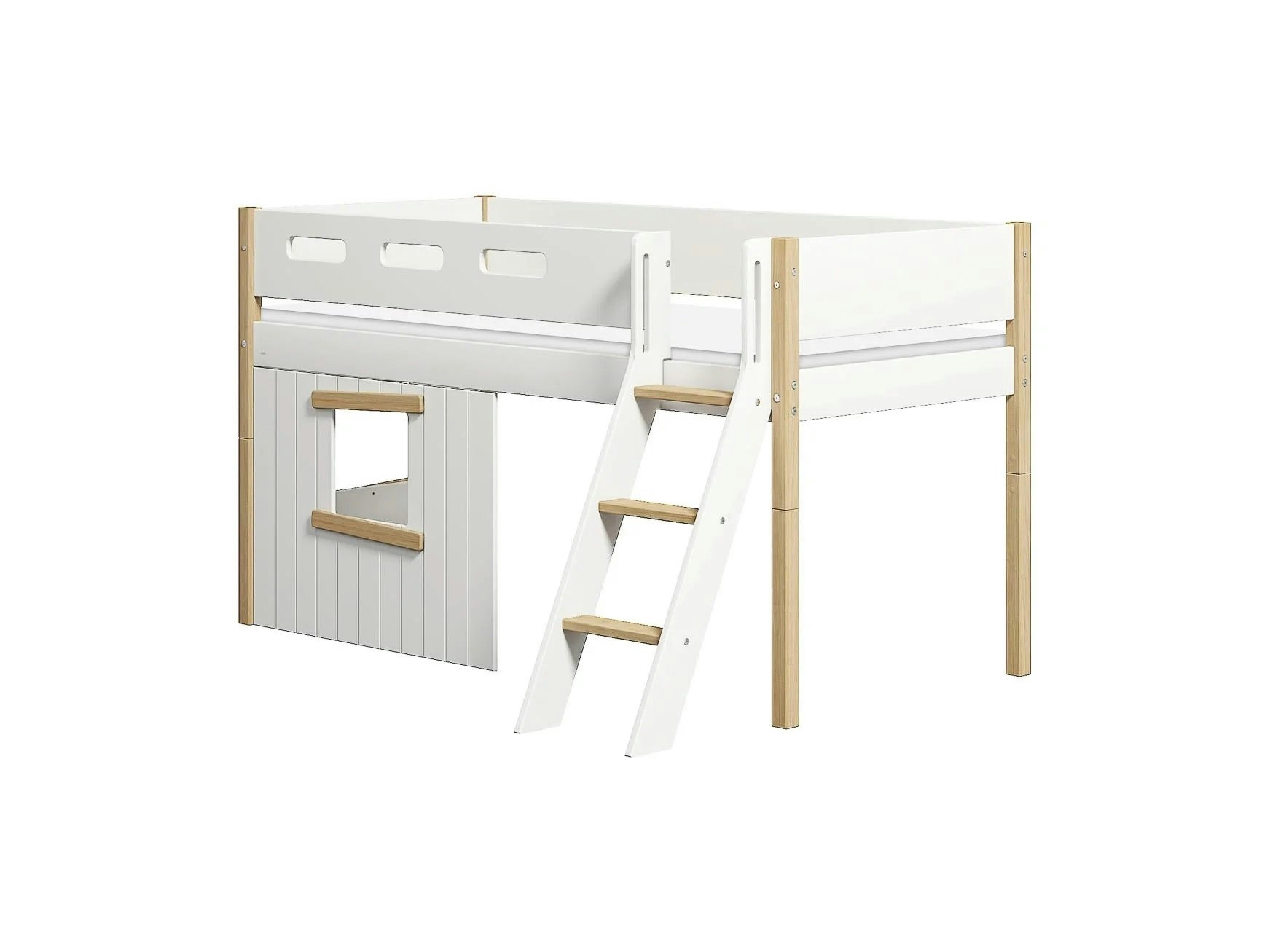 Flexa, low loft bed 90x200 cm Nor Treehouse, white/oak 