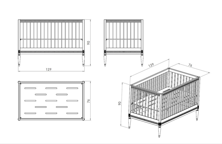 Antique cot with mattress for the children's room, green 