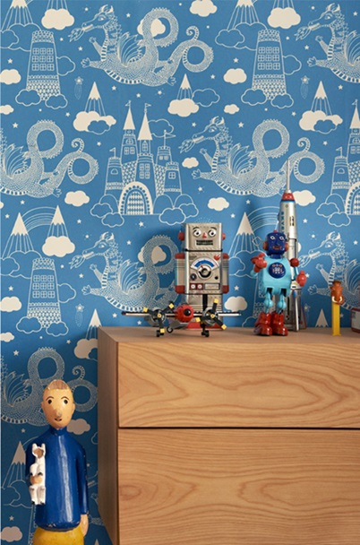 Majvillan, wallpaper for the children's room Dragon Sky, dark blue 