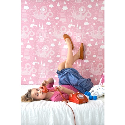 Majvillan, wallpaper for the children's room Dragon sky, pink