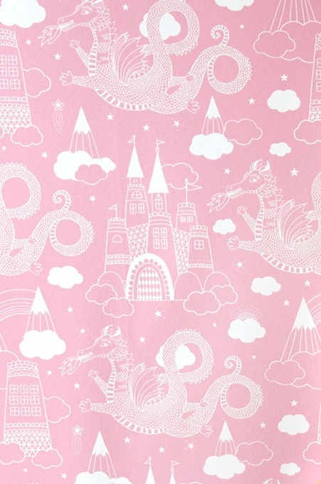 Majvillan, wallpaper for the children's room Dragon sky, pink 