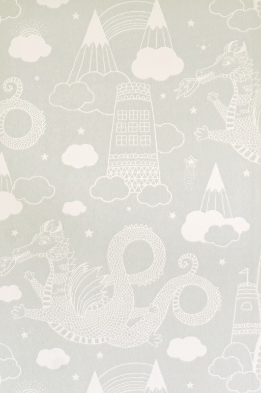 Majvillan, wallpaper for the children's room Dragon sky, grey 