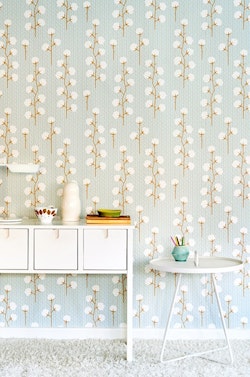 Majvillan, tapet till barnrummet Sweet cotton, turkos