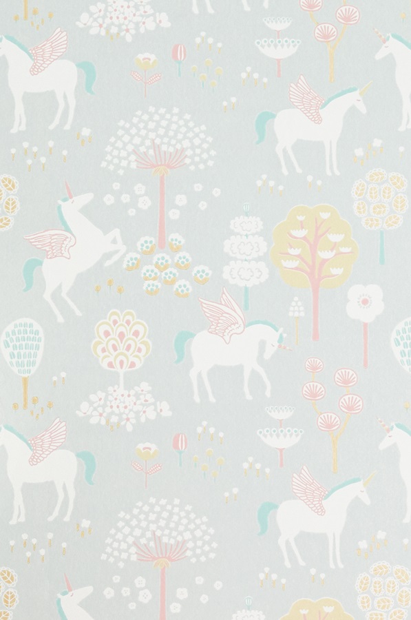 Majvillan, wallpaper for the children's room True unicorns, grey 