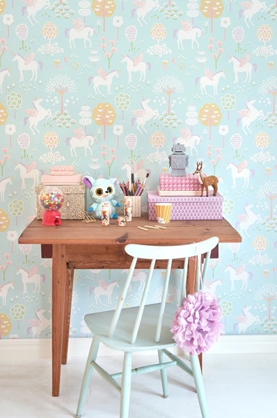 Majvillan, wallpaper for the children's room True unicorns, turquoise 