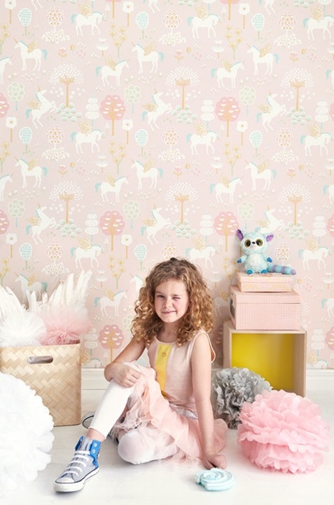 Majvillan, wallpaper for the children's room True unicorns, pink 