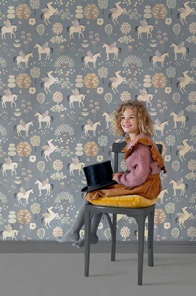 Majvillan, wallpaper for the children's room True unicorns, blue 