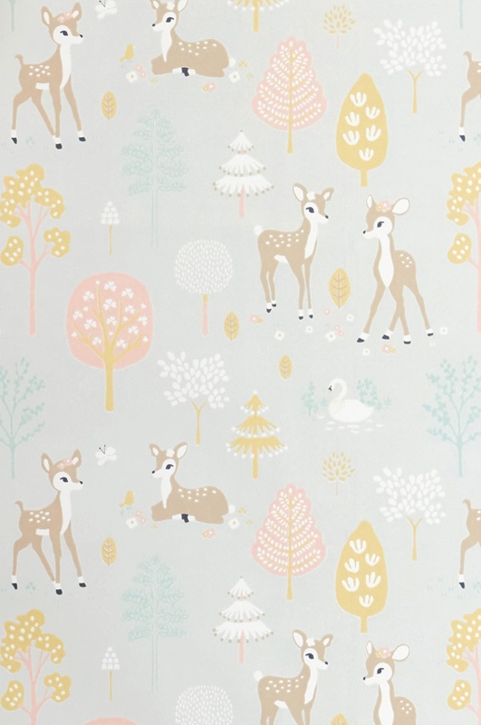 Majvillan, wallpaper for the children's room Golden woods, soft grey 