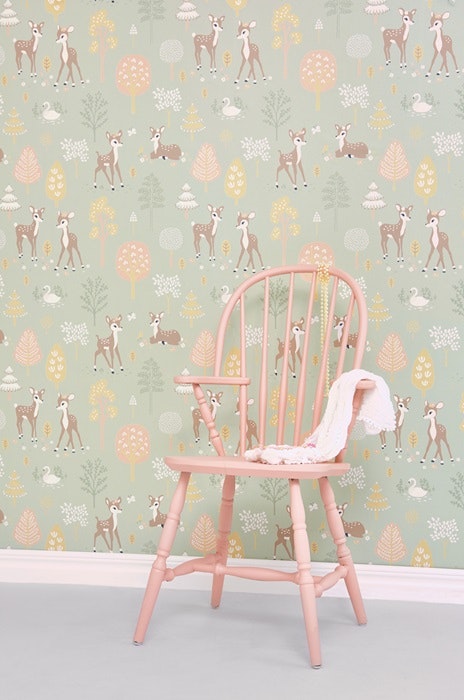 Majvillan, wallpaper for the children's room Golden woods, dusty green 
