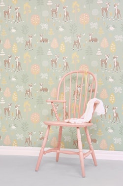 Majvillan, tapet till barnrummet Golden woods, dusty green