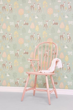 Majvillan, wallpaper for the children's room Golden woods, dusty green