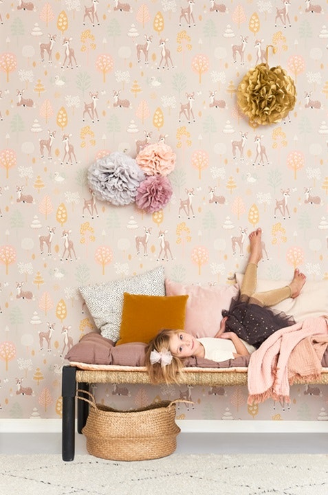 Majvillan, wallpaper for the children's room Golden woods, dusty lilac 