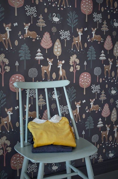 Majvillan, wallpaper for the children's room Golden woods, deep grey 