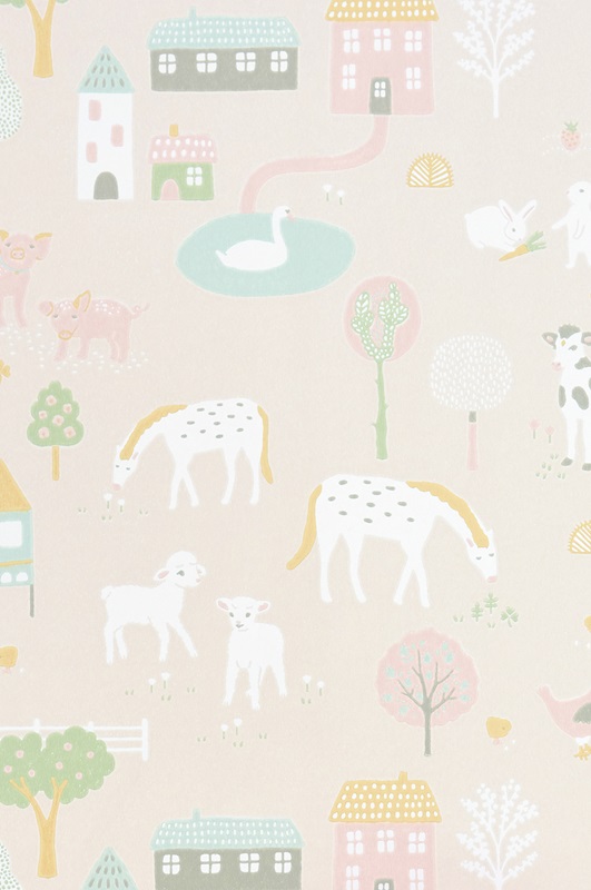 Majvillan, wallpaper for the children's room My farm, soft pink 