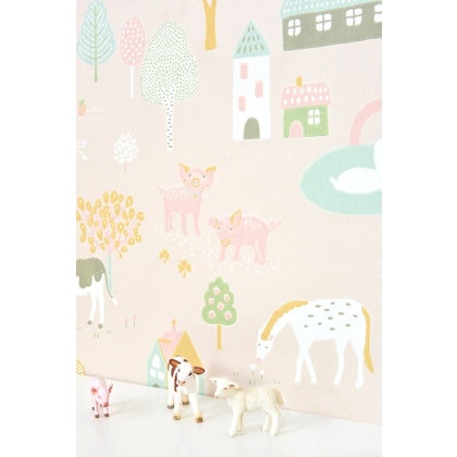 Majvillan, wallpaper for the children's room My farm, soft pink