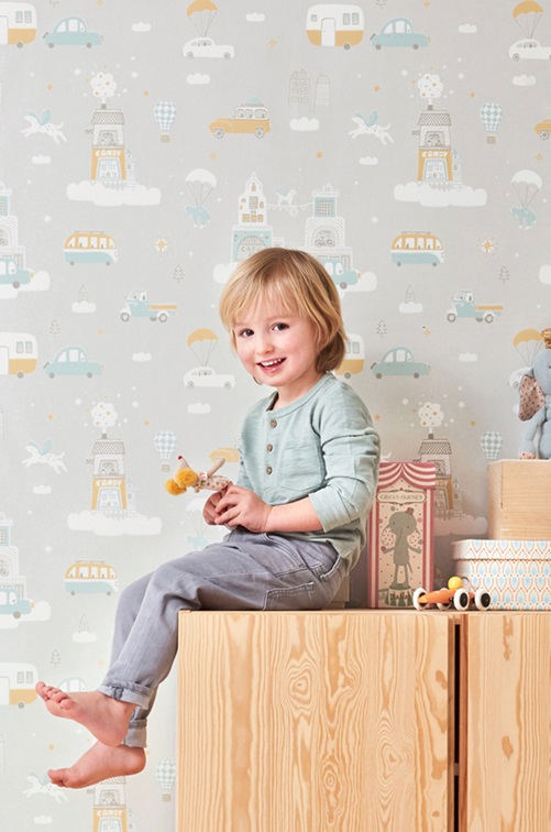 Majvillan, wallpaper for the children's room Above the clouds, soft grey 