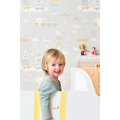 Majvillan, wallpaper for the children's room Above the clouds, soft grey