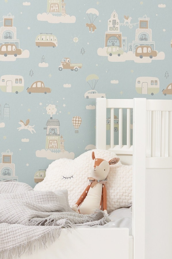 Majvillan, wallpaper for the children's room Above the clouds, soft blue 