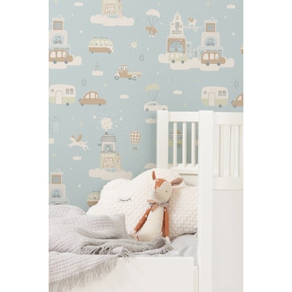 Majvillan, wallpaper for the children's room Above the clouds, soft blue