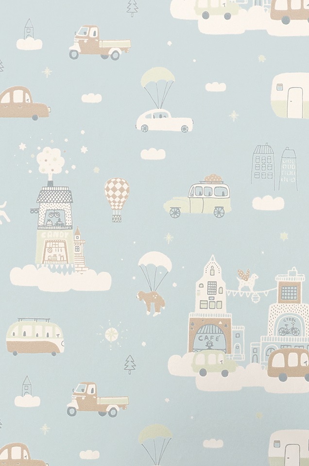 Majvillan, wallpaper for the children's room Above the clouds, soft blue 