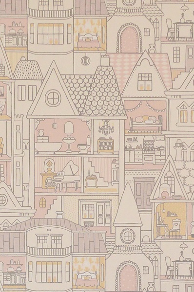 Majvillan, wallpaper for the children's room Dollhouse, wool white 