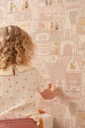 Majvillan, wallpaper for the children's room Dollhouse, sunny pink