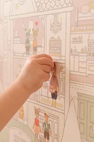 Majvillan, wallpaper for the children's room Dollhouse, sunny pink 